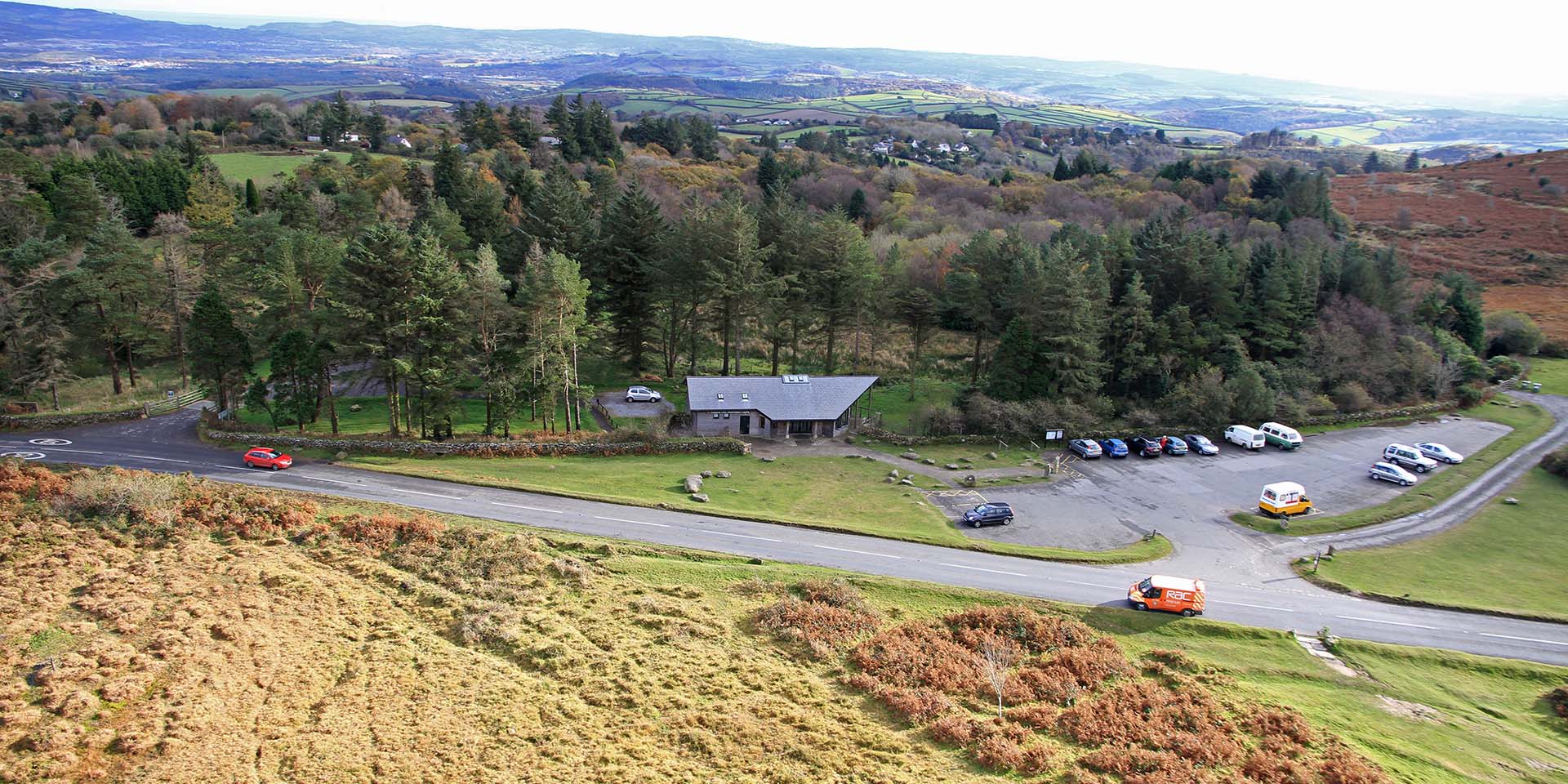 Aerial view of Haytor Visitor Centre