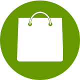 White shopping bag on a green circle background