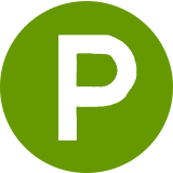 Large letter P inside a green circle 