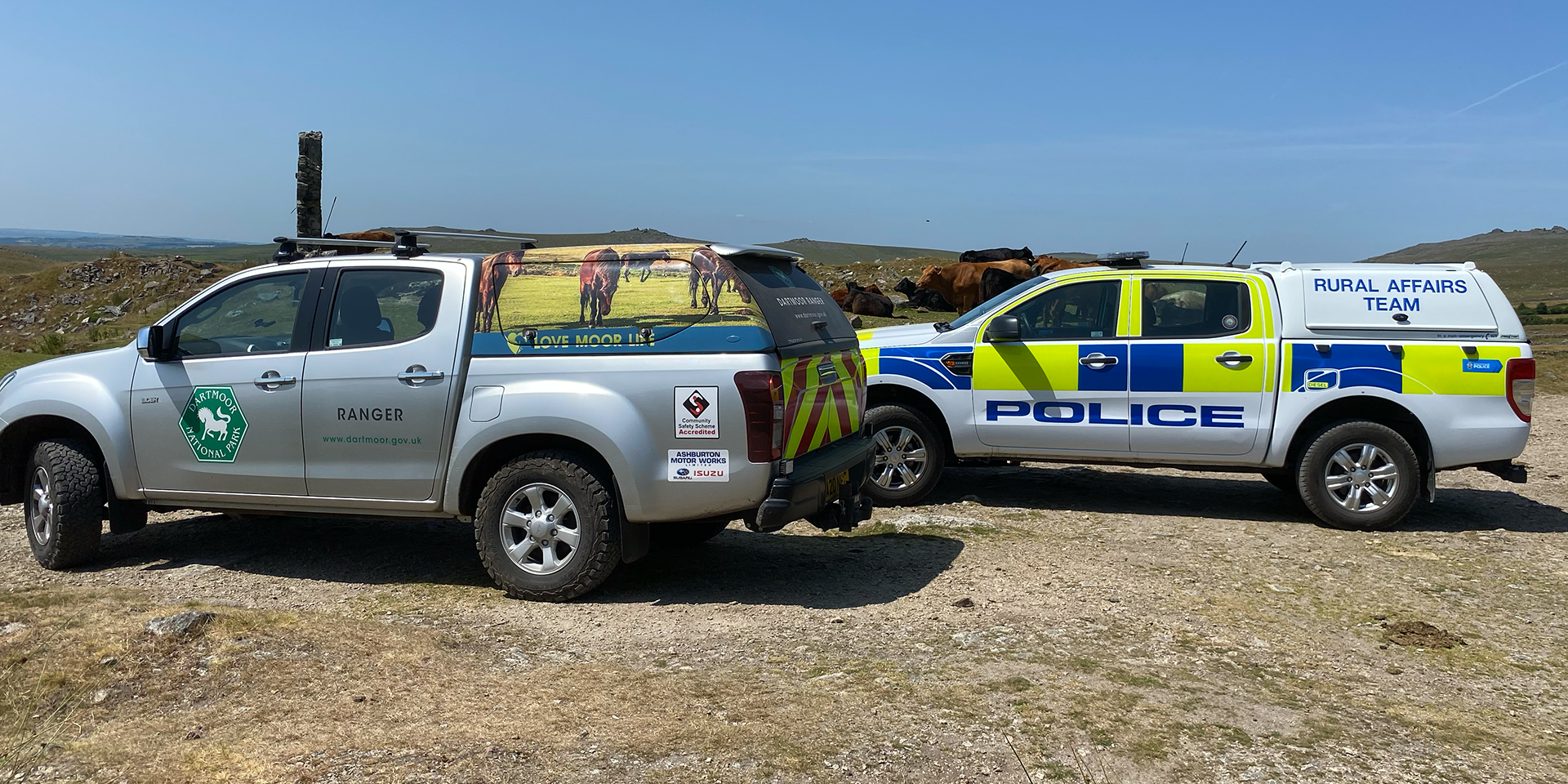 Ranger Vehicle and Police rural affairs team parked on the moor