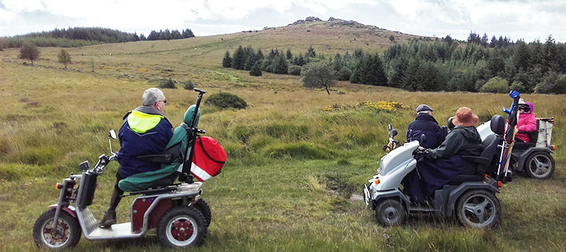 People on trampers admiring view to Bellever Tor