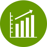 White growth bar chart inside a green circle