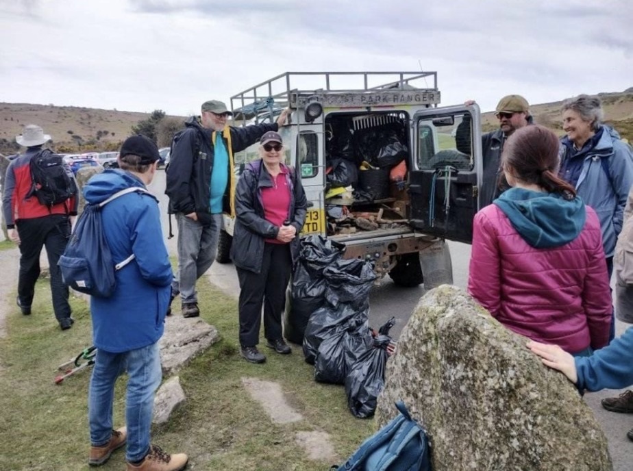 A group of volunteers getting ready to do some erosion repairs at Haytor on Dartmoor