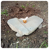 Homemade bee on top of slab of slate