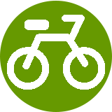 White bicycle icon on green background