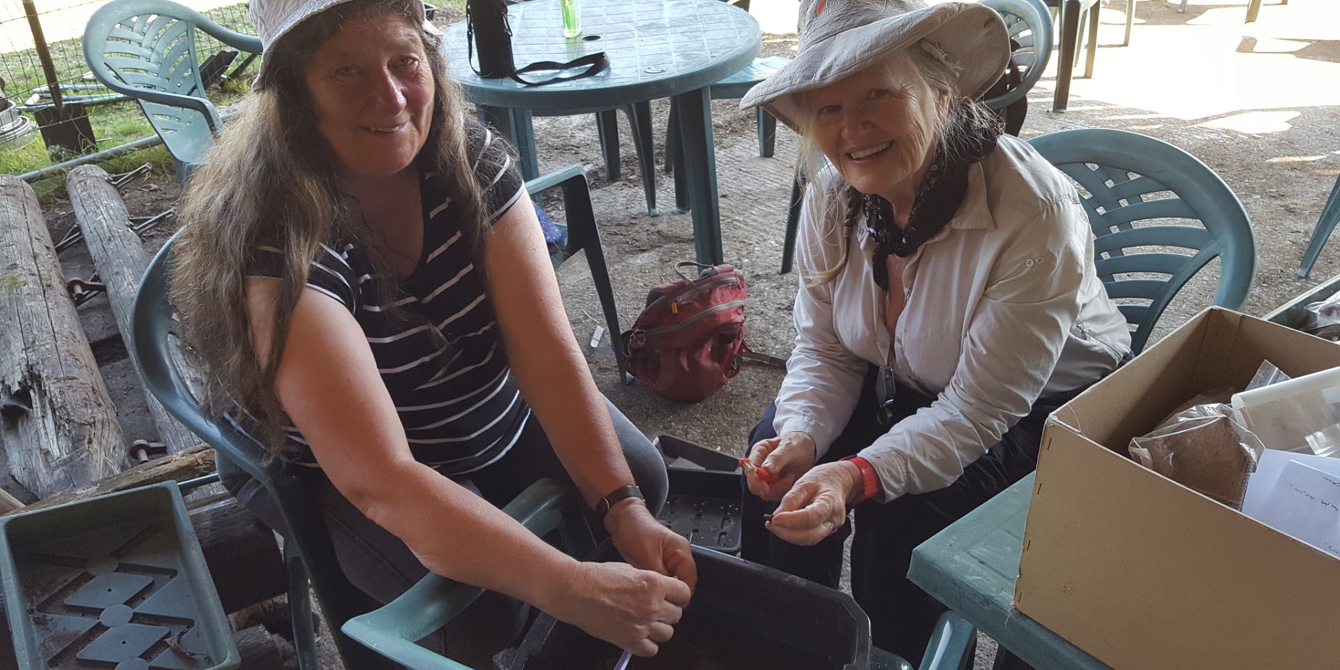 Volunteers processing finds