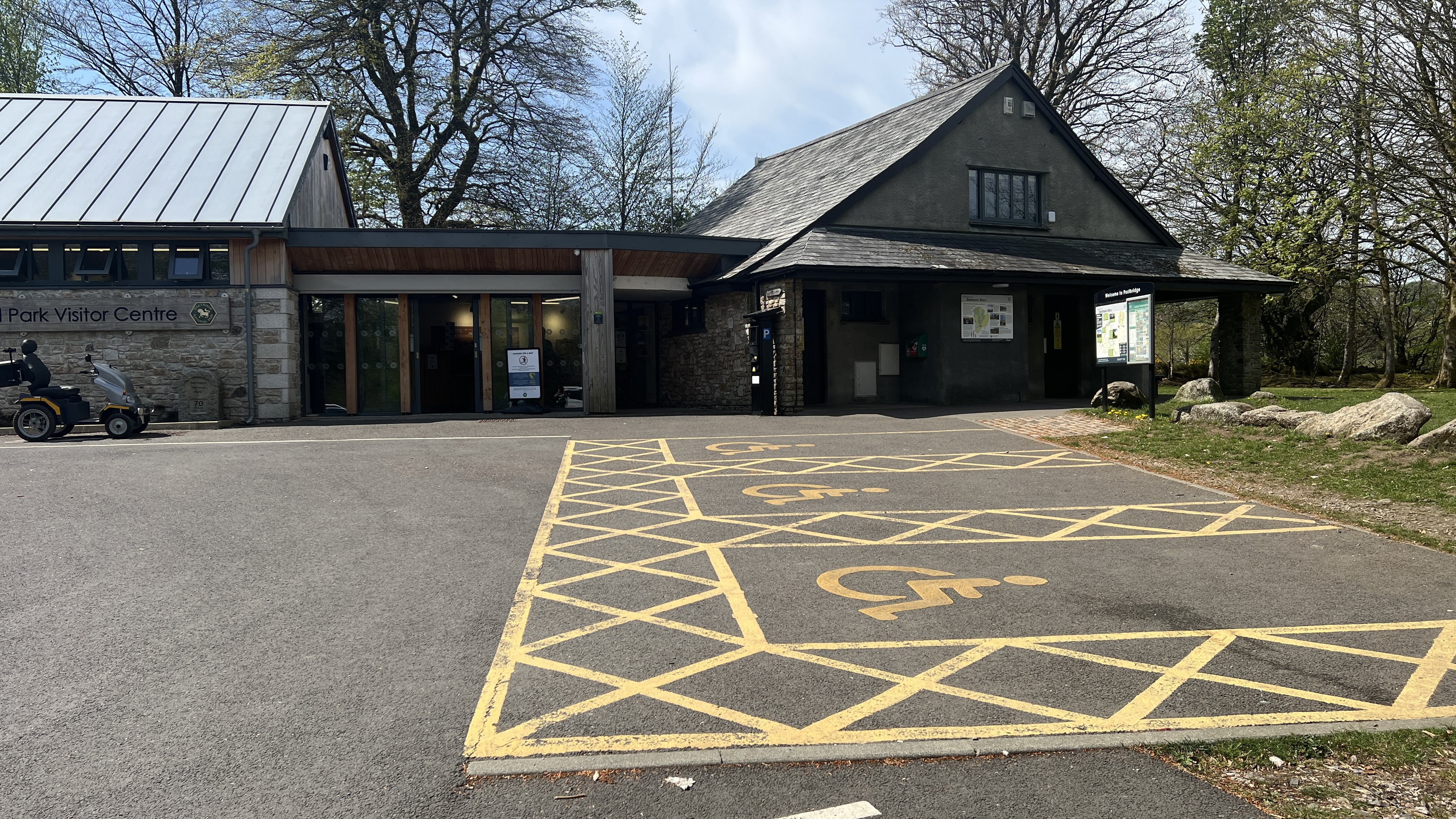 Three disabled bays outside postbridge visitor centre